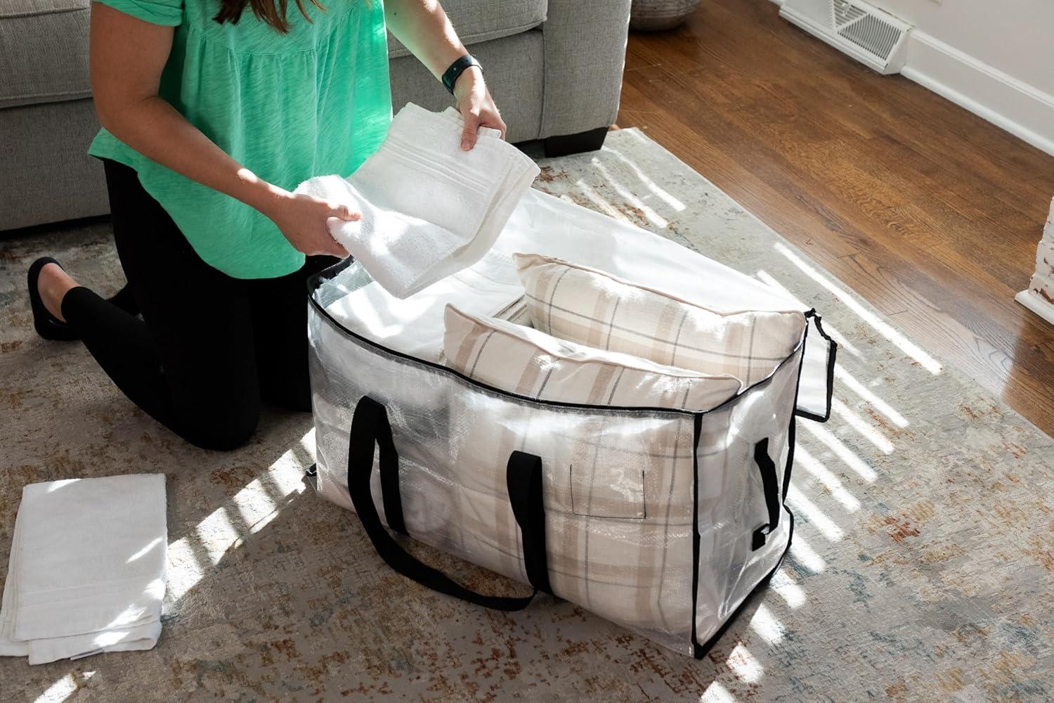 imageClearSpace Heavy Duty Moving Bags or Storage Bags Clear Storage Bins with Lids Large Moving Boxes with Backpack Straps amp Zippers Packing Box amp Moving Supplies for College Dorm 3 Pack3 Pack