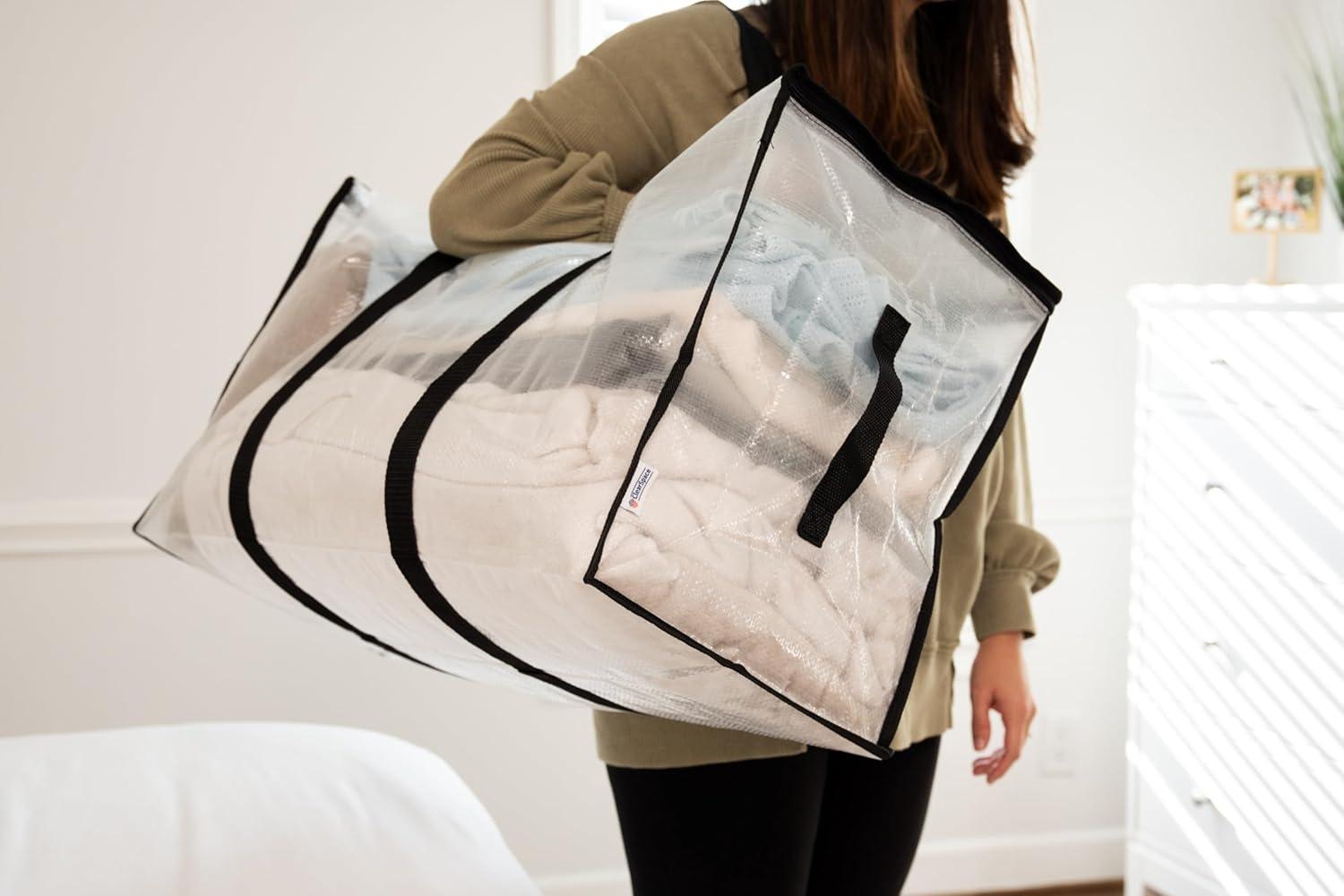 imageClearSpace Oversized Moving Bags or Storage Bag Large Moving Boxes with Backpack Straps Zippers amp Handles HeavyDuty Packing Bags for Moving College Dorm Christmas Decorations 2 PackClear
