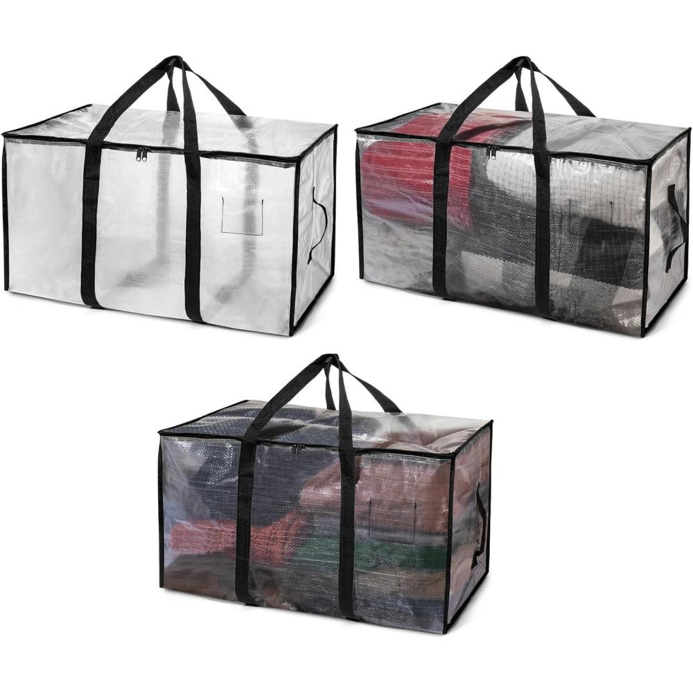 imageClearSpace Heavy Duty Moving Bags or Storage Bags  Clear Storage Bins with Lids Large Moving Boxes with Backpack Straps amp Zippers Packing Box amp Moving Supplies for College Dorm 3 Pack3 Pack