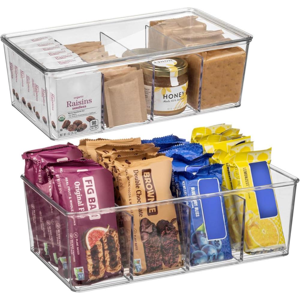 imageClearSpace Pantry Organization and Storage Bins with Removable Dividers amp Lids  Perfect Pantry Organizers or Kitchen Organization  Refrigerator Organizer Bins Cabinet Organizers 4 Pack10 x 6 x 3  2 Pack