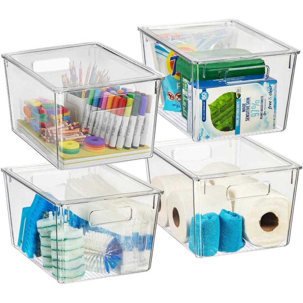 imageClearSpace Plastic Storage Bins with Lids XLarge  Perfect Kitchen Organization Desk Organizer or Pantry Storage  Desktop Organizer Pantry Organization and Storage Bins Cabinet Organizers4 Pack
