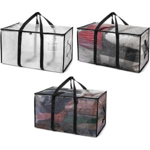 ClearSpace Heavy Duty Moving Bags or Storage Bags – Clear Storage Bins with Lids, Large Moving Boxes with Backpack Straps & Zippers,– Packing Box & Moving Supplies for College Dorm, 3 Pack(3 Pack)