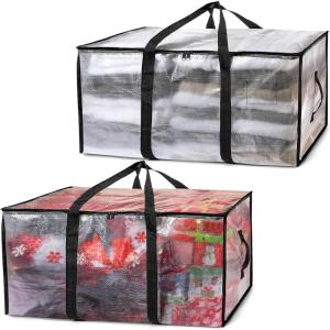ClearSpace Oversized Moving Bags or Storage Bag – Large Moving Boxes with Backpack Straps, Zippers & Handles – Heavy-Duty Packing Bags for Moving, College Dorm, Christmas Decorations, 2 Pack(Clear)