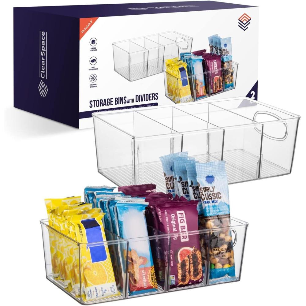 imageClearSpace Plastic Pantry Organization and Storage Bins with Removable Dividers  XL Perfect Kitchen  Refrigerator Cabinet Organizers 2 Pack2 Pack