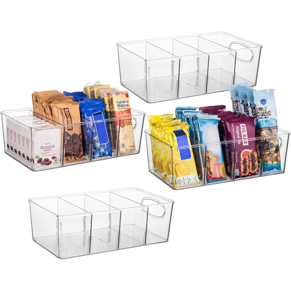 imageClearSpace Plastic Pantry Organization and Storage Bins with Removable Dividers  XL Perfect Kitchen  Refrigerator Cabinet Organizers 2 Pack4 Pack