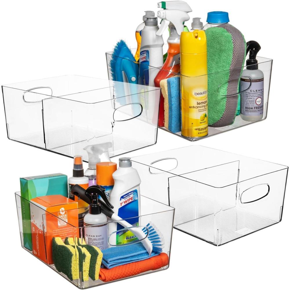 imageClearSpace Plastic Storage Bins with Divider  Perfect Kitchen Organization or Pantry Storage  Fridge Organizer Pantry Organization and Storage Bins Cabinet Organizers