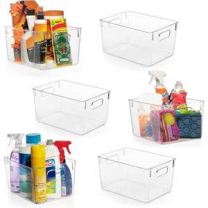 ClearSpace Clear Plastic Storage Bins – Pantry Organizers & Storage Containers, Cabinet Organizer – Home Organization Must Haves for Kitchen, Laundry Room, Office, Closet, Garage & Freezer(6 Pack)