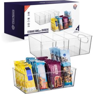 ClearSpace Plastic Pantry Organization and Storage Bins with Removable Dividers – XL Perfect Kitchen / Refrigerator/ Cabinet Organizers, 2 Pack(2 Pack)