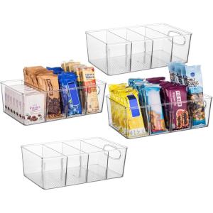ClearSpace Plastic Pantry Organization and Storage Bins with Removable Dividers – XL Perfect Kitchen / Refrigerator/ Cabinet Organizers, 2 Pack(4 Pack)