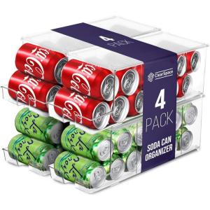 ClearSpace Soda Can Organizer & Soda Can Dispenser for Refrigerator – Fridge Organizer & Stackable Drink Organizer for Fridge or Refrigerator – Holds 12 Cans Each, BPA Free – 2 Pack(4 pack)