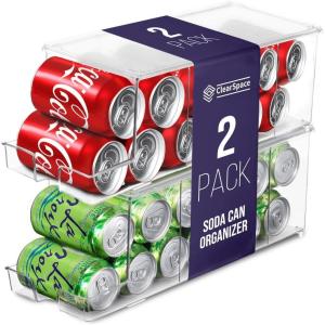 ClearSpace Soda Can Organizer & Soda Can Dispenser for Refrigerator – Fridge Organizer & Stackable Drink Organizer for Fridge or Refrigerator – Holds 12 Cans Each, BPA Free – 2 Pack(2 pack)