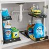 ClearSpace Under Sink Organizer, Pull Out Cabinet Organizer, 2 Pack – 2 Tier Slide Out Organizers and Storage Shelf – Metal Sliding Drawer for Kitchen Bathroom Pantry Cabinet Organization Rack, Black(Black)