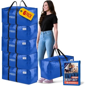 ClearSpace Heavy Duty Moving Bags or Storage Bins with Lids, Clear, 12 Pack(Blue)
