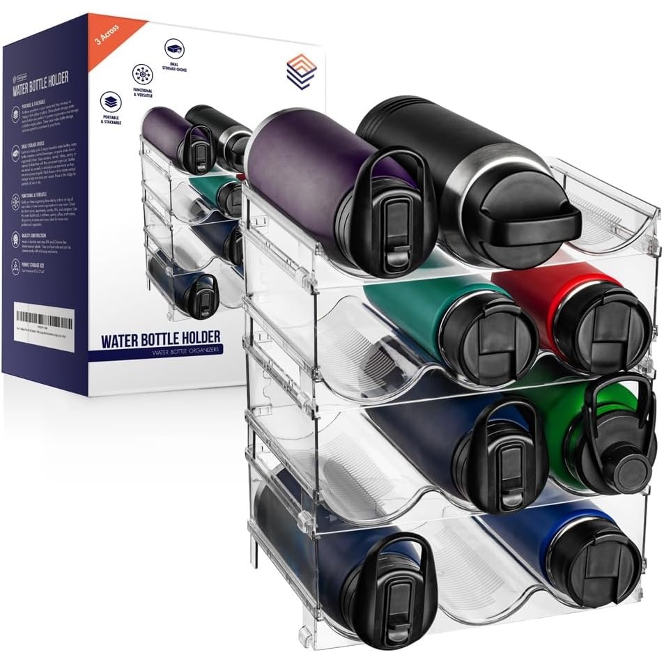 image:imageClearSpace Water Bottle Organizer for Cabinet Stackable Water Bottle Holder for Cabinet or Wine Rack for Home Organization Storage Drink Organizer for Fridge Kitchen Organization 6 Pack4 Pack