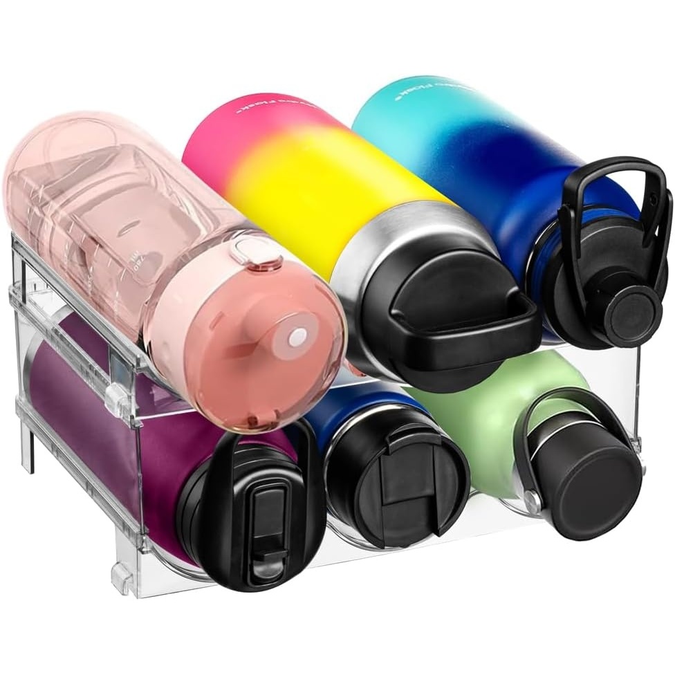 image:imageClearSpace Water Bottle Organizer for Cabinet  Stackable Water Bottle Holder for Cabinet or Wine Rack for Home Organization Storage  Drink Organizer for Fridge Kitchen Organization 6 Pack2 Pack